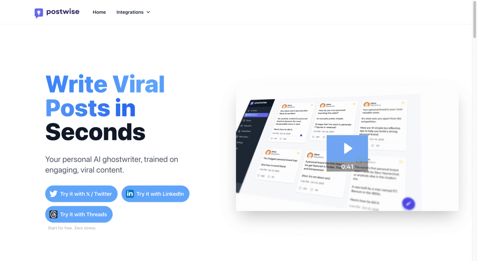 Postwise homepage - social media tool for Twitter creators